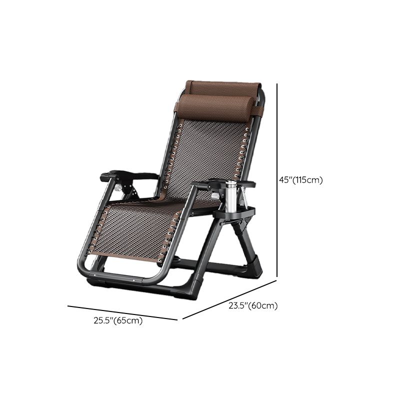 Trendy Brown/Grey/Black Solid Color Reclining Deck Chair with Metal Non Rocking Base and Locking Back Angle