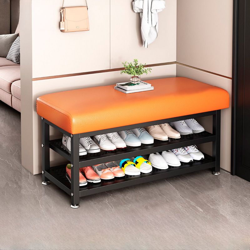Trendy Upholstered Solid Color Entryway Bench with Stockroom Storage and Cushioned Seat