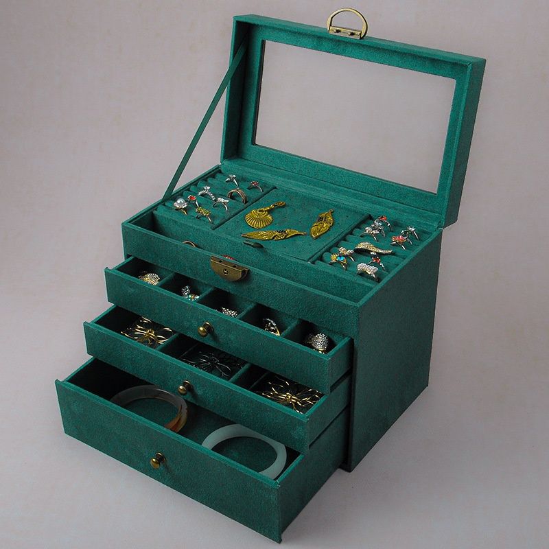 Solid Color White/Black/Green Jewelry Armoire with Compartment in an Art Deco Style