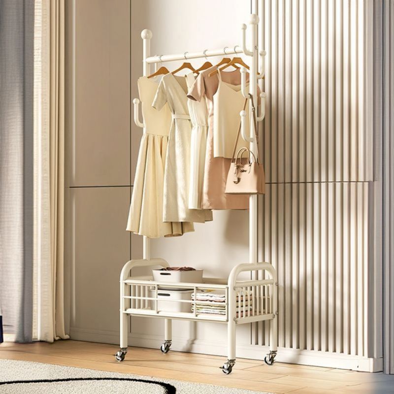 Modern Simple Style Hall Rack with Receptacle, Iron Frame, 1 Basket, Alloy Bench, and Alloy Hook