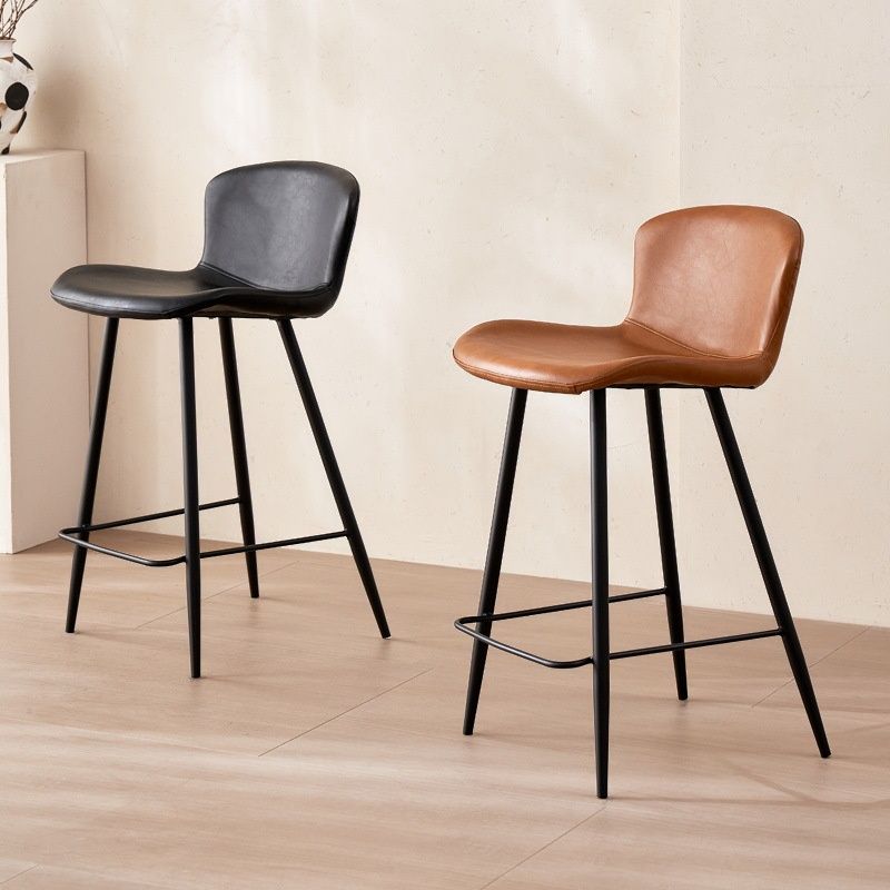 Casual Rawhide Bar Stools in Midnight Black/Jade Green/Caramel with Back Pail Seat and Leg Rest