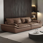 Drawing Room Standard Sofa in Midnight Black/White/Mocha Pu Leather with 4 Pillows