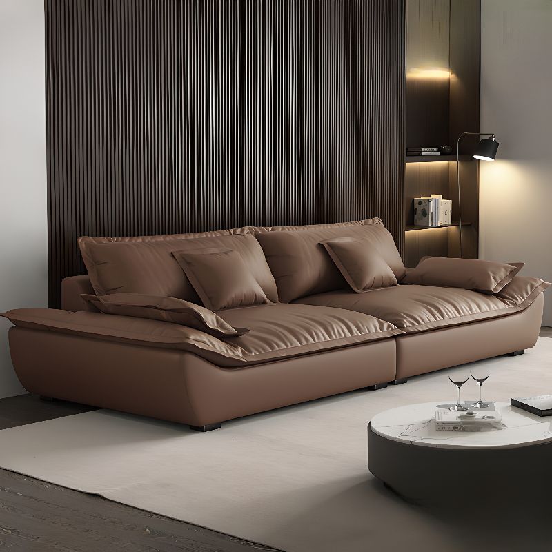 Drawing Room Standard Sofa in Midnight Black/White/Mocha Pu Leather with 4 Pillows