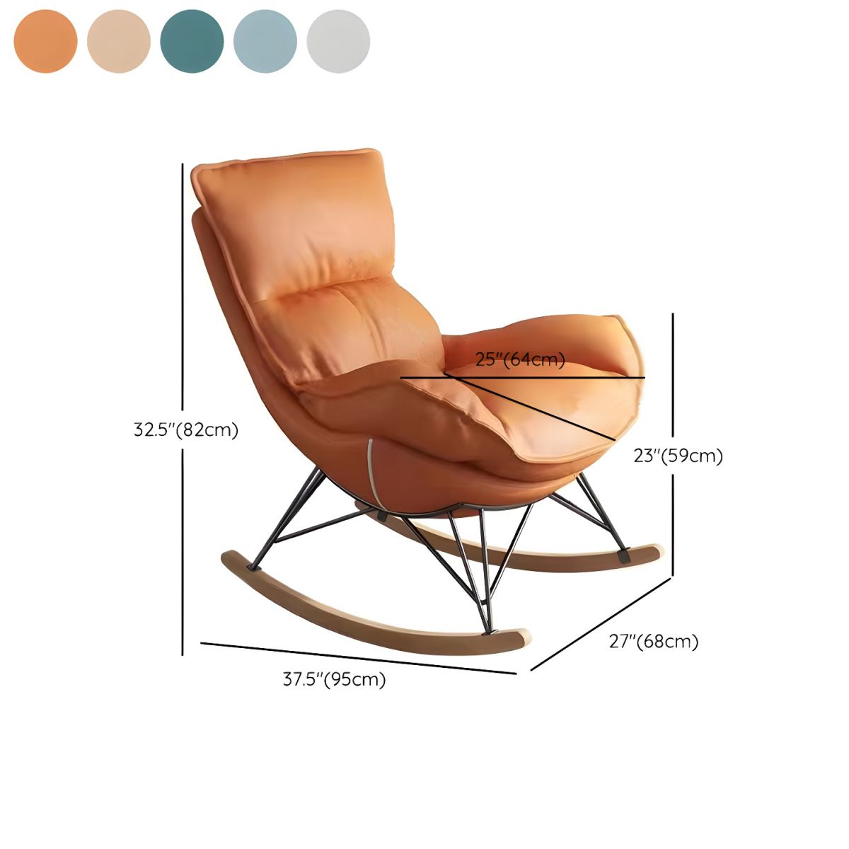 Modern Plain Rocking Chair Faux Leather Water Resistant Chair with Ottoman