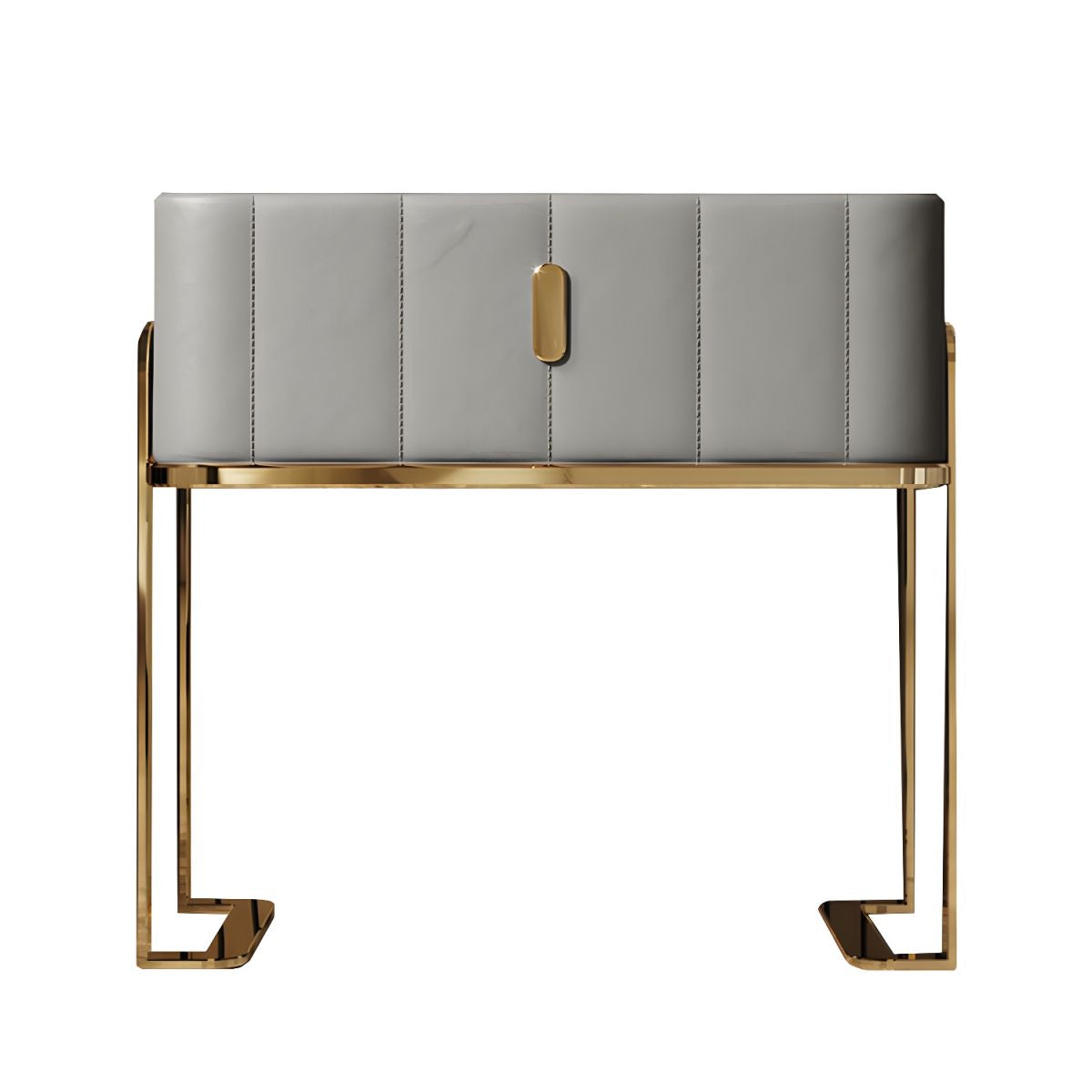 Modern Style Faux Leather Nightstand with Drawer Storage and Metal Base