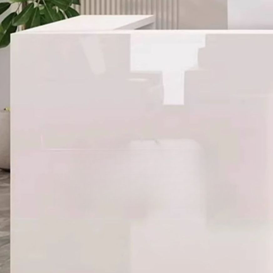 L-Shape Reception Desk with Hutch & Keyboard Tray & Cable Management & Cabinet, Manufactured Wood Top