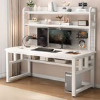 Black/Chalk Rectangle Metal Base Table with Wear Resistance, Shelves, Toboggan Base, Cable Management, and Rounded Corners