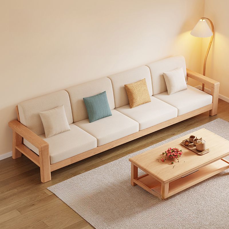 Modish Solid Color Stain Resistant Standard Sofa in Light Gray/Off-White with Seating for 5/4/3 and 3/4 Pillows