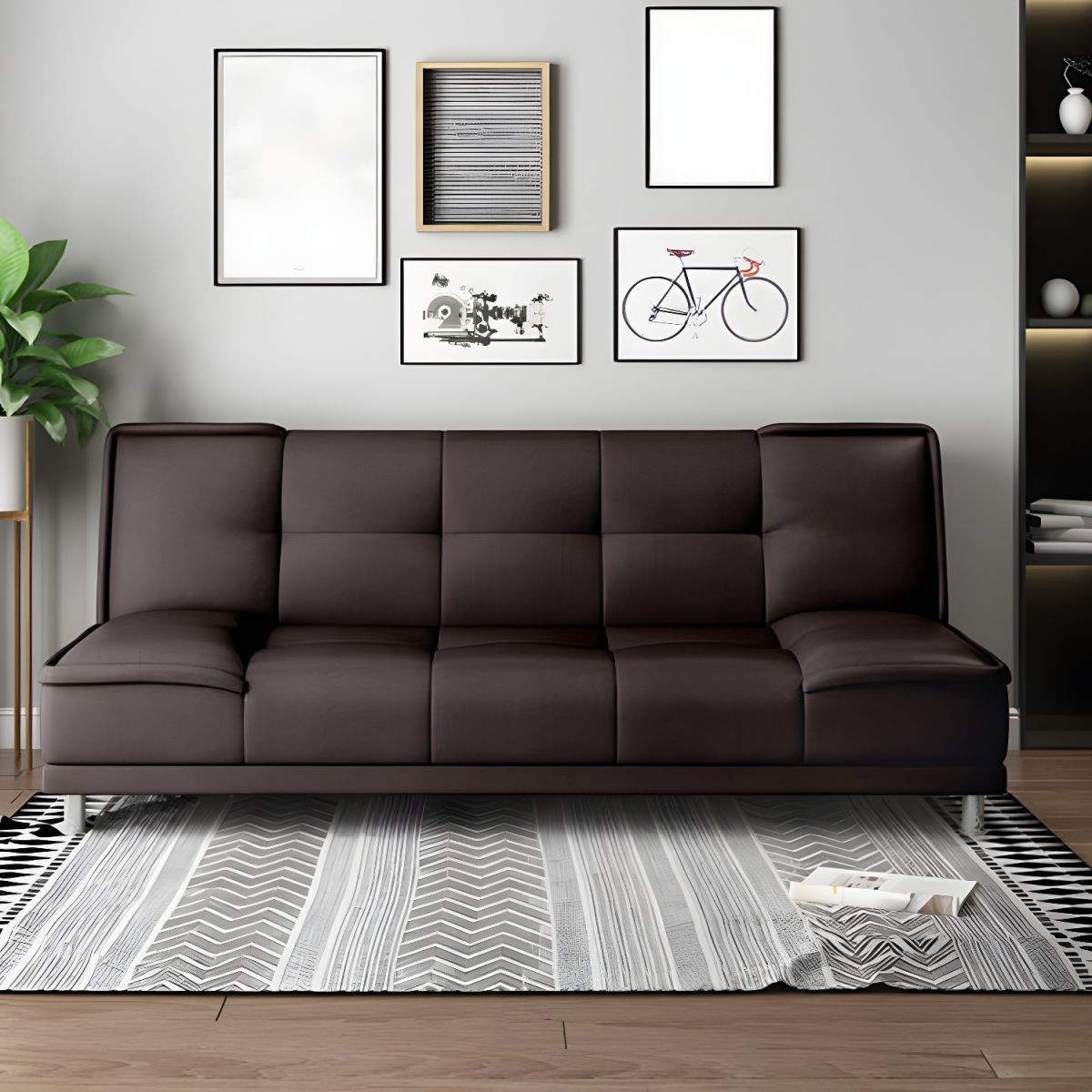 75"Modern Minimalist Armless Foldable Sleeper Leather Settee