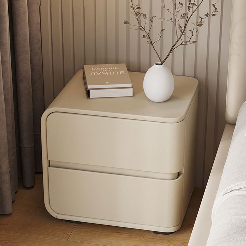 Simplistic Drawer Storage Nightstand with 2 Drawers, Pleather Countertop, and Leg
