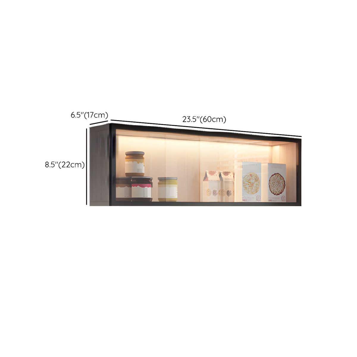 Contemporary Faux Wood Wall Mounted Display Cabinet with Glass Door in Grey