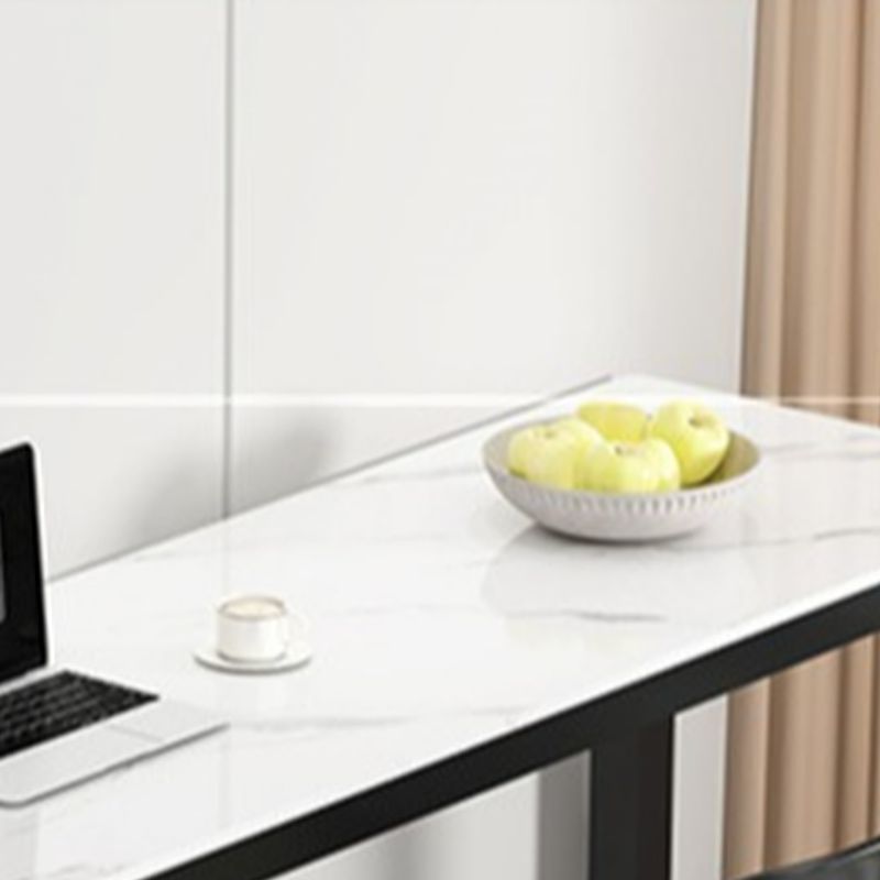 Modern Rectangular Quartz Pub Table with Trestle Base in White and Leg Rest