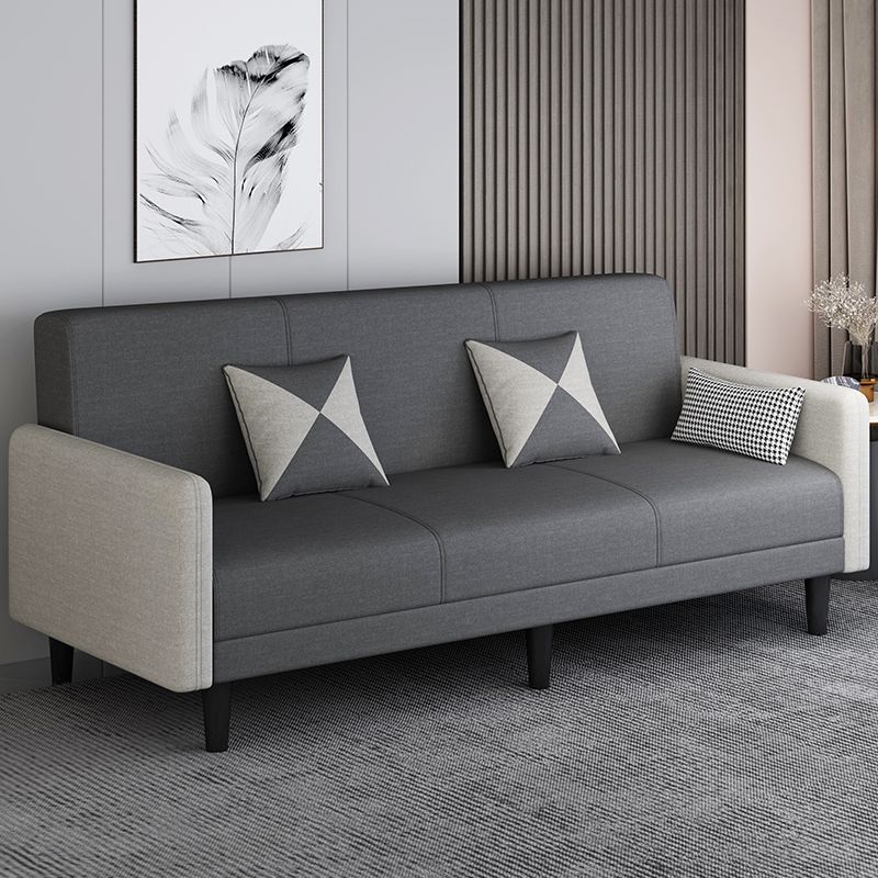 Convertible Sofa in Gray/Cerulean/Off-White with Armrest and 3 Pillows