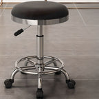 Transportable Rotating Adaptable Height Upholstered Task Stool with Metal Frame and Swivel Wheels
