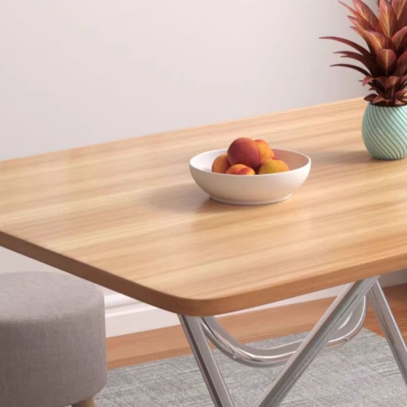 Silver Composite Wood Dining Table with Crossed Legs, Scratch-proof and Foldable Square Top for 2-seater