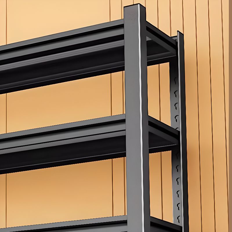 Midnight Black Trendy Storage Shelf with Steel Frame, Unattached Installation