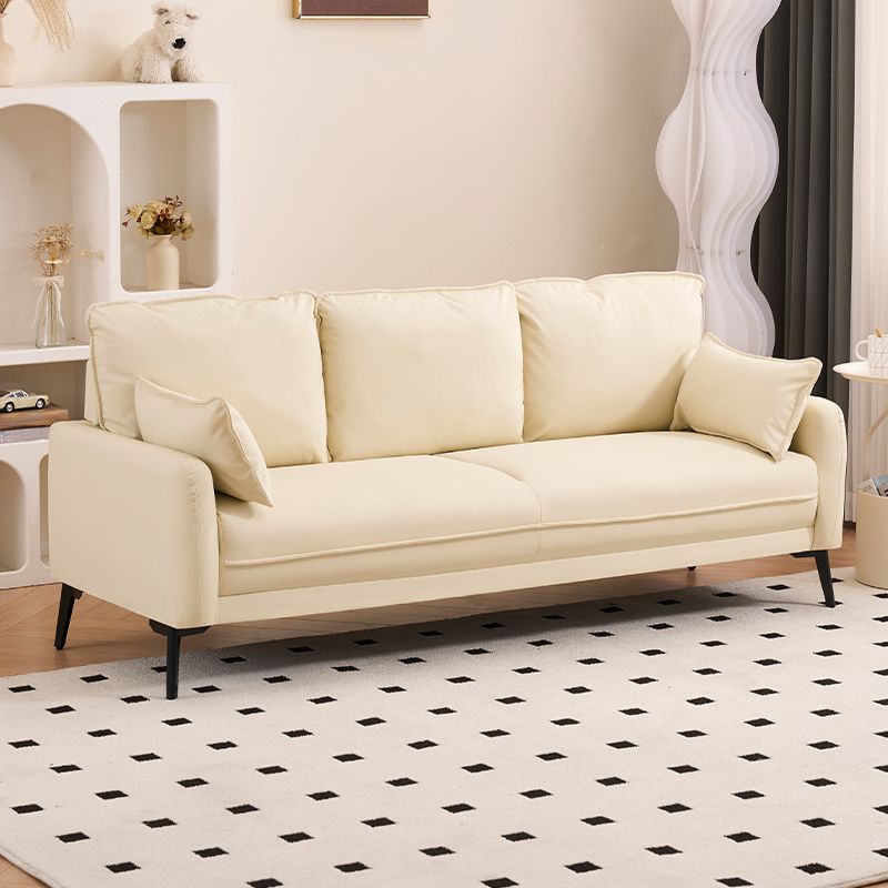 Simple Off-White/Amber Color/Gray Stain Resistant Solid Color Synthetic Leather Floor Sofa with 2 Pillows for 3-seater