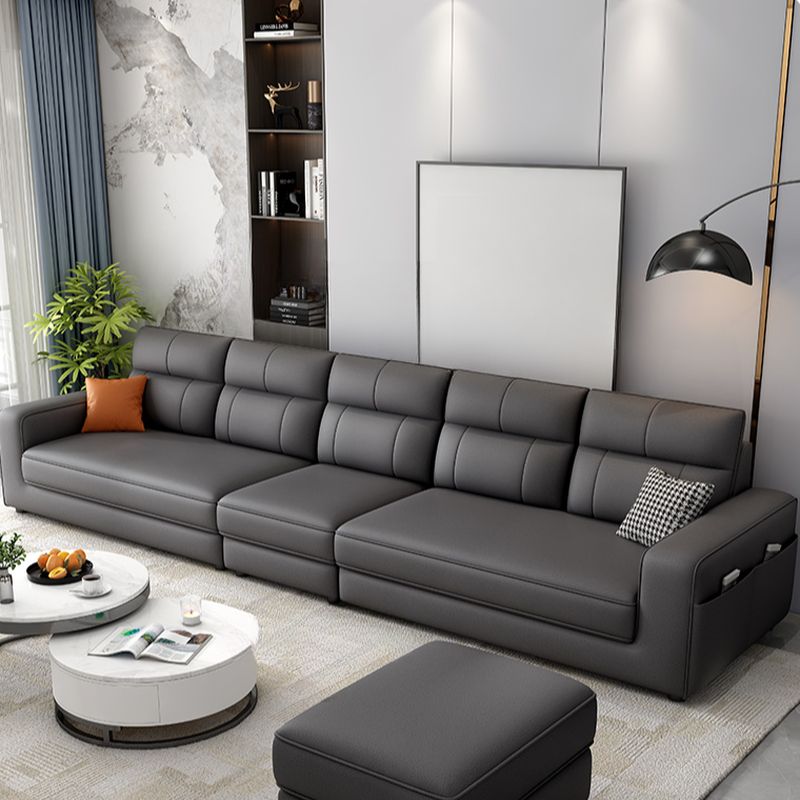 Modish Solid Color Water Resistant Standard Sofa in Midnight Black with Seating for 5/4/3, Receptacle Storage, and 2 Pillows