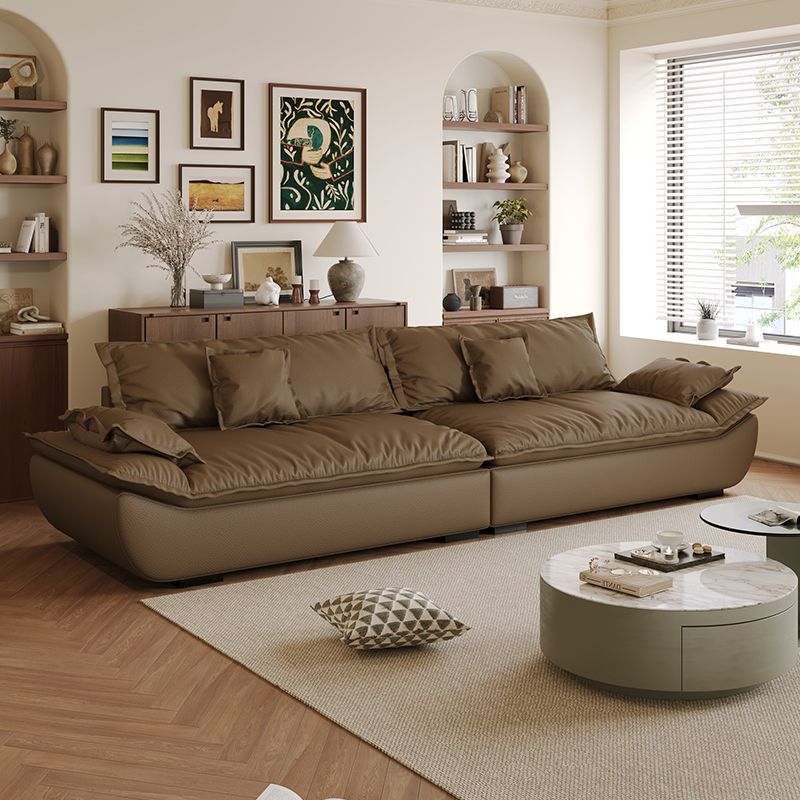 Drawing Room Standard Sofa in Midnight Black/White/Mocha Pu Leather with 4 Pillows