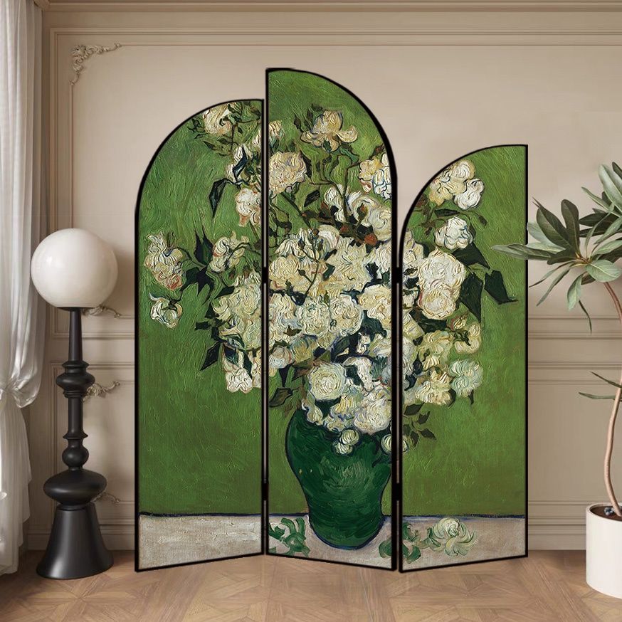 Screen Divider Minimalist Opaque Fold-up with Natural Wood Frame, 3 Panels, Double Sided Print, and Independent Design