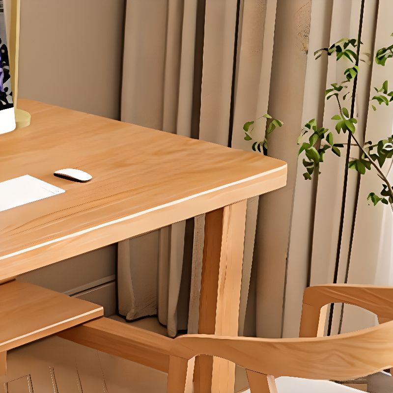 Casual Writing Desk with Storage, Scratch-proof H-Shape Base, Exterior Shelf in Sepia/Natural Natural Wood