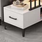 Contemporary Chairside Table with Stone Top and 4 Legs in Rectangle Shape, Featuring Shelf and Compartment