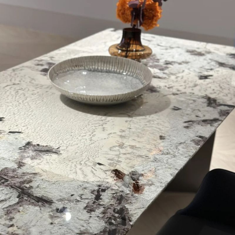Minimalist Chalk Scratch-tolerant Fixed Marble Top Dining Table with Stainless Alloy Double Pedestal Base for 10-seater/for 6/Seating for 8