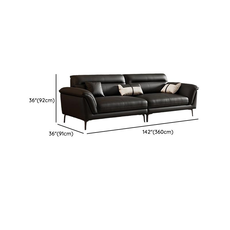 Midnight Black Standard Sofa with Armrest and 3 Pillows for Drawing Room