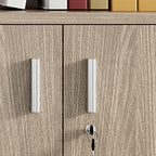 Caramel Trendy Manufactured Wood Supplies Cabinet with Shelves, Locker, Locking Door, and 2-Wide/5-Wide/4-Wide Compartments