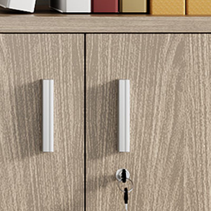 Caramel Trendy Manufactured Wood Supplies Cabinet with Shelves, Locker, Locking Door, and 2-Wide/5-Wide/4-Wide Compartments