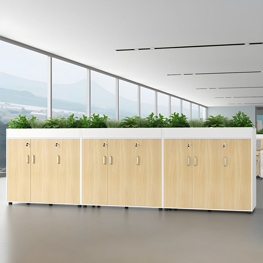 Modern Wooden Planter Filing Cabinet with Shelf and Aluminum Alloy Handle for Office