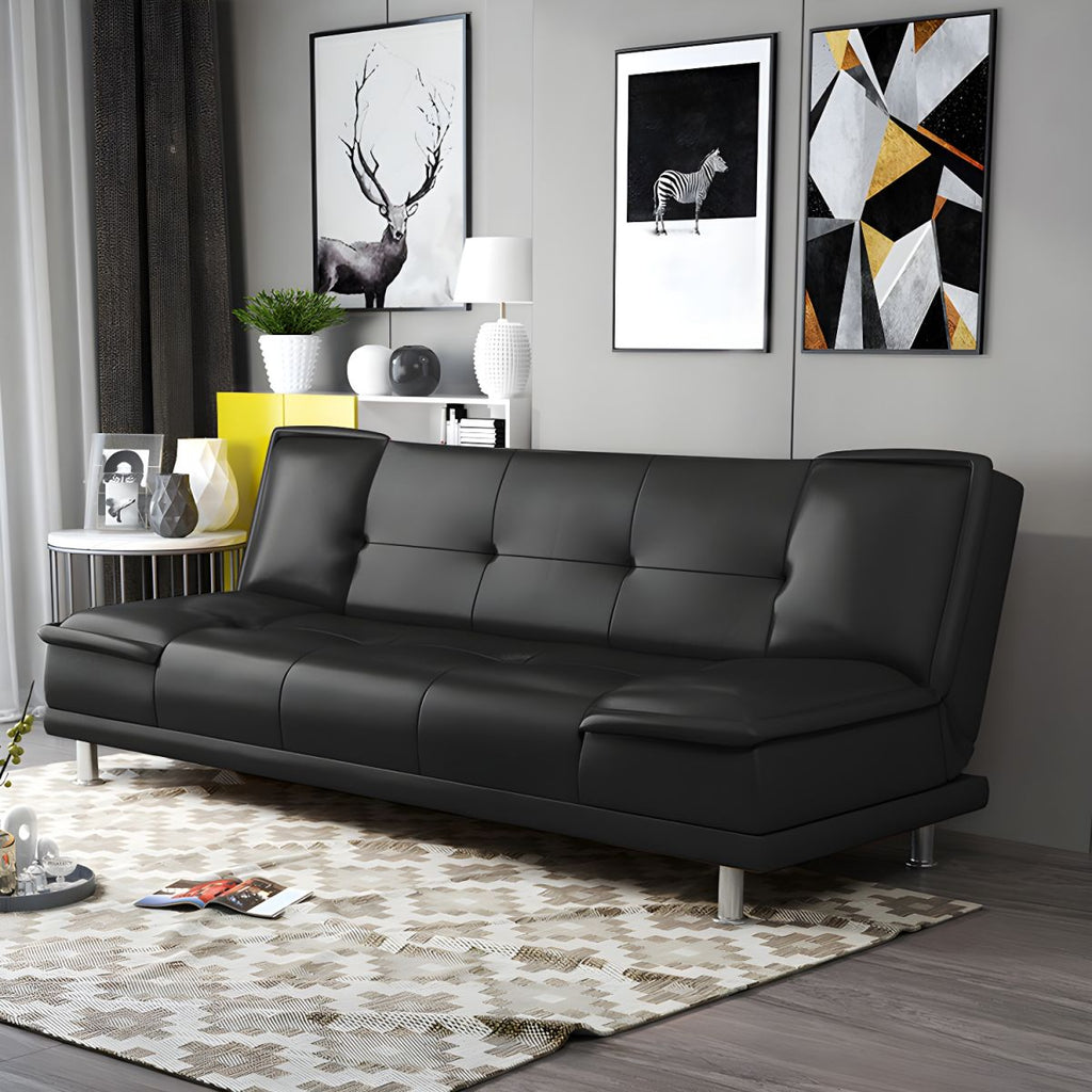 Armless Cotton Blend and Leather Convertible Contemporary Sofa Bed