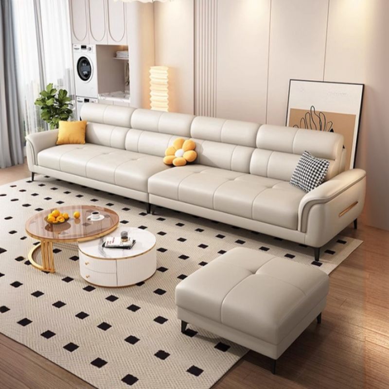 Modish Solid Color Water Resistant Standard Sofa in Off-White, Seats 3/5 Person/4-seater with 3 Pillows