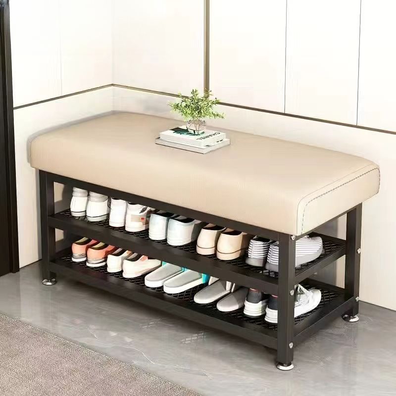Casual Rectangle Solid Color Storage Ottoman in Light Gray/Chalk/Citrus Color with Receptacle and Metal Frame