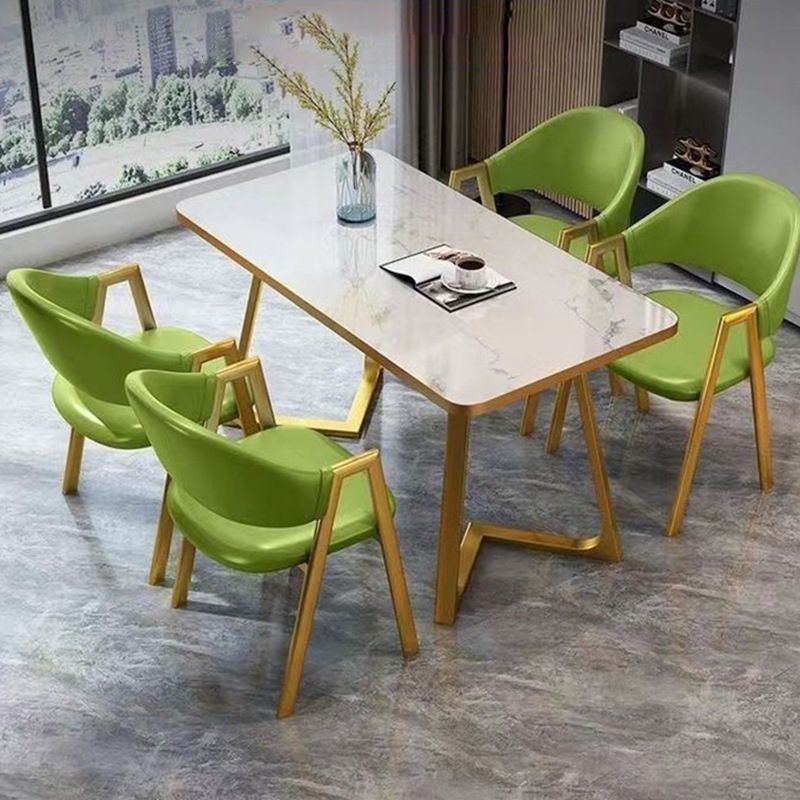 Glamorous Rectangular Dining Table with White Wooden Tabletop and Fixed Table