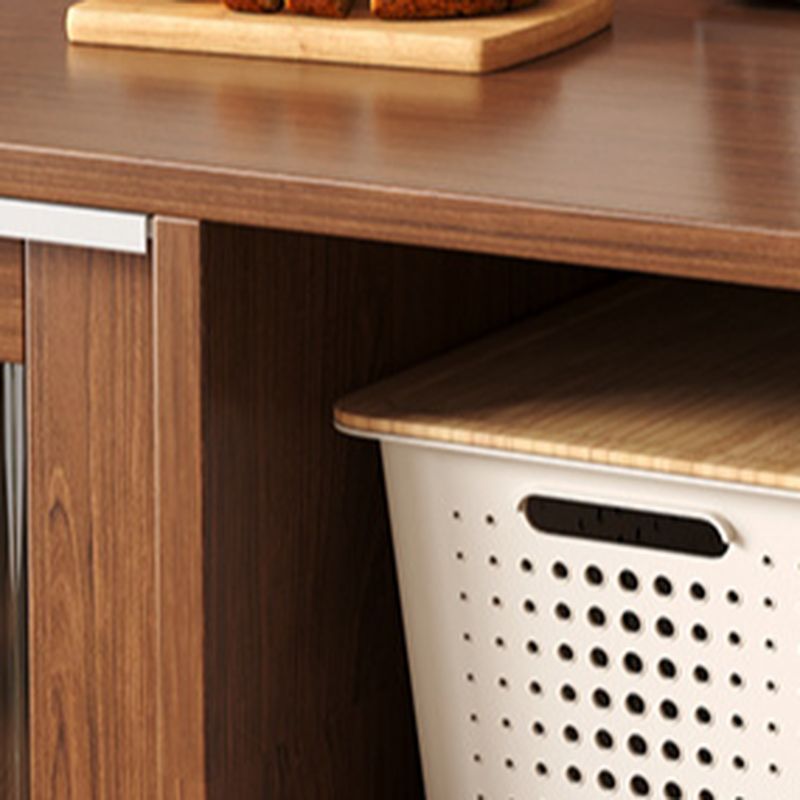 Art Deco Sideboard with 3 Drawers, Narrow Design, 1 Shelf/2 Shelves Larder Storage, Lumber Countertop, and Sliding Doors