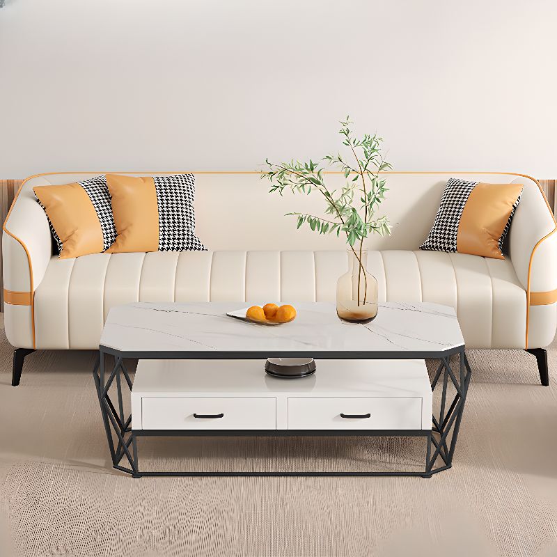 Sofa in Pu Leather with Gray/Olive Green/Amber Color and 3 Pillows