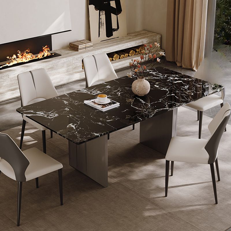Simplistic Rectangular Dining Table with Fixed Table in Ink