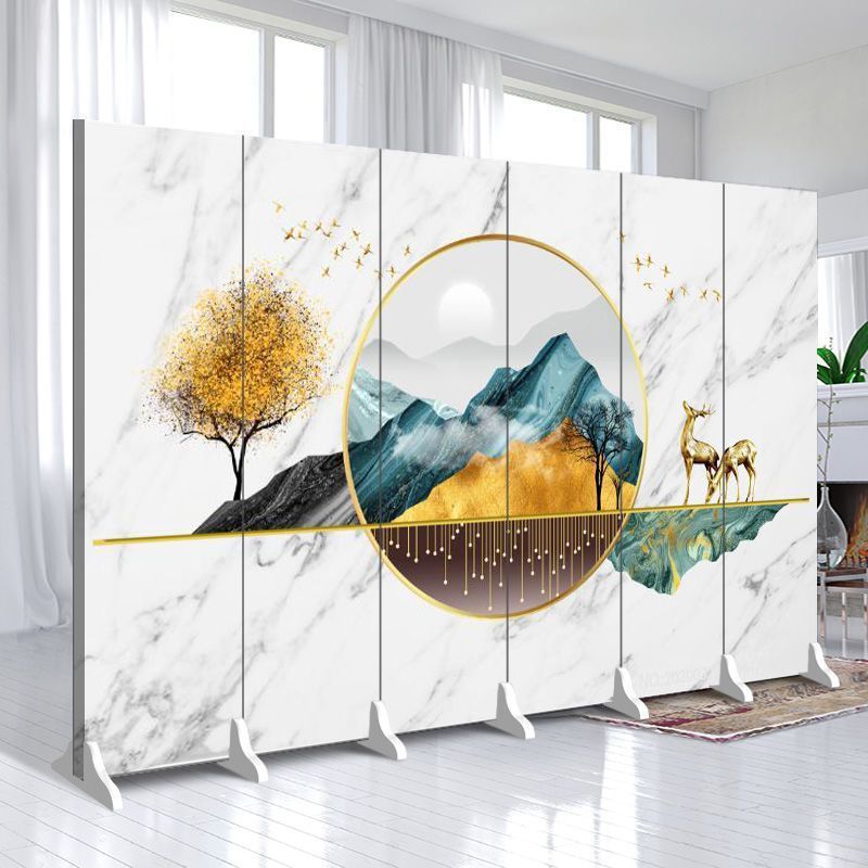 Indoor Opaque Collapsible Temporary Wall with Composite Wood Frame, 6 Panels, Double Sided Print, Independent
