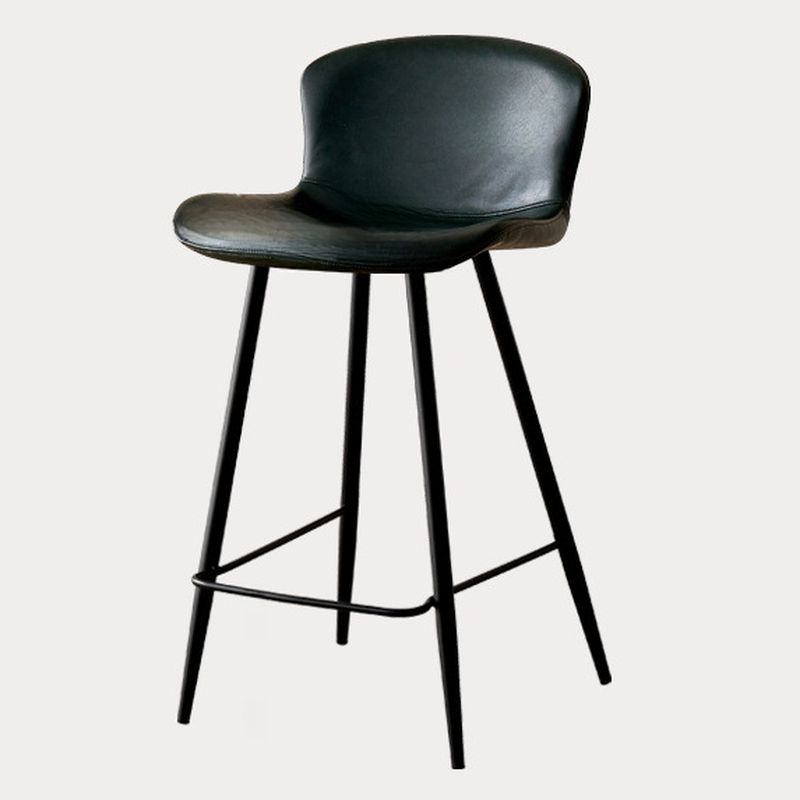 Casual Rawhide Bar Stools in Midnight Black/Jade Green/Caramel with Back Pail Seat and Leg Rest