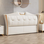 Trendy Wingback Headboard in Natural Wood with No Distressing, Camelback Shape for Queen/Full Bed, Featuring Sponge Upholstery and Standard Height
