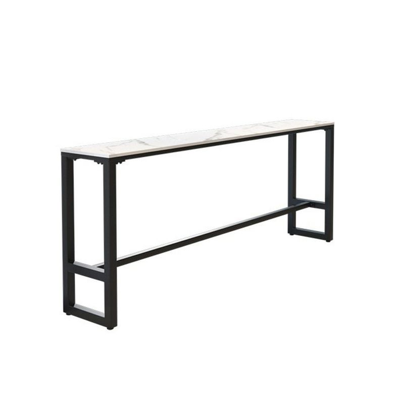 Rectangular Modern Stone Top Bar Table Set with Trestle Base and Backrest Barstools