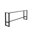 Rectangular Modern Stone Top Bar Table Set with Trestle Base and Backrest Barstools