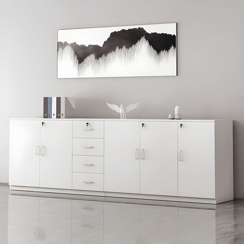 Modern Cabinet Wood Lateral Adjustable Storage Shelves and Locking Drawers File Cabinet