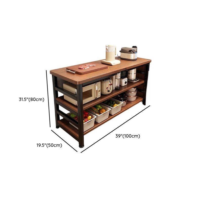 Modish Rectangle Kitchen Island with 3/2 Shelves, Manufactured Wood Countertop, Open Storage in Brown/Natural