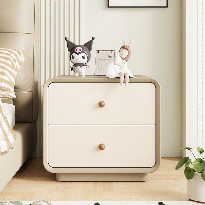 Modish Nightstand With Drawer Organization, 2 Drawers, and Pleather Countertop