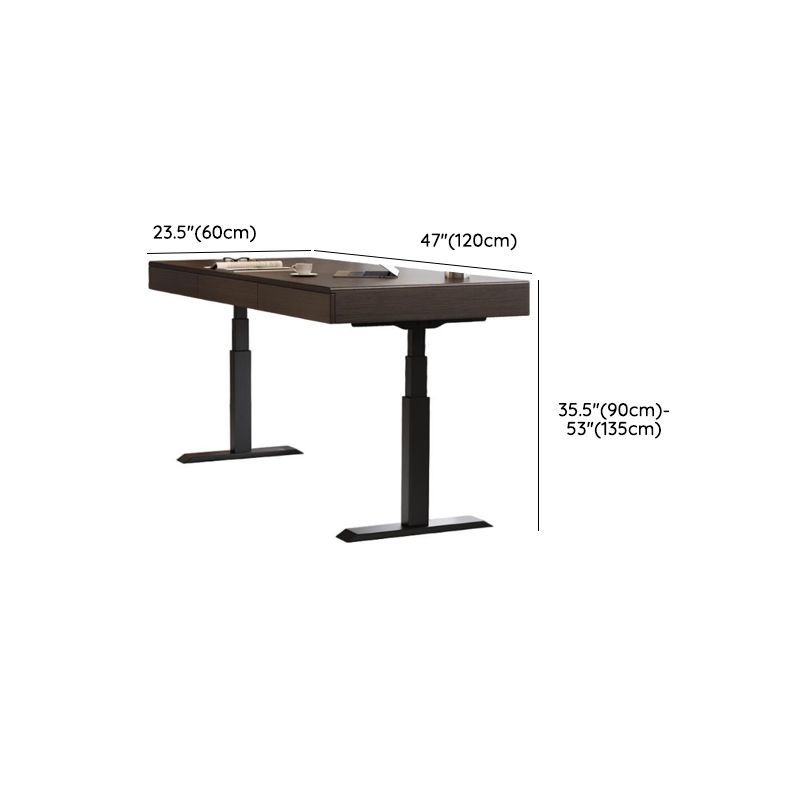 Odor Resistant T-Shape Base Table with 3 Drawers, Automatic Height Adjustment, Auburn Detached Top with Built-in Outlet in Natural Wood