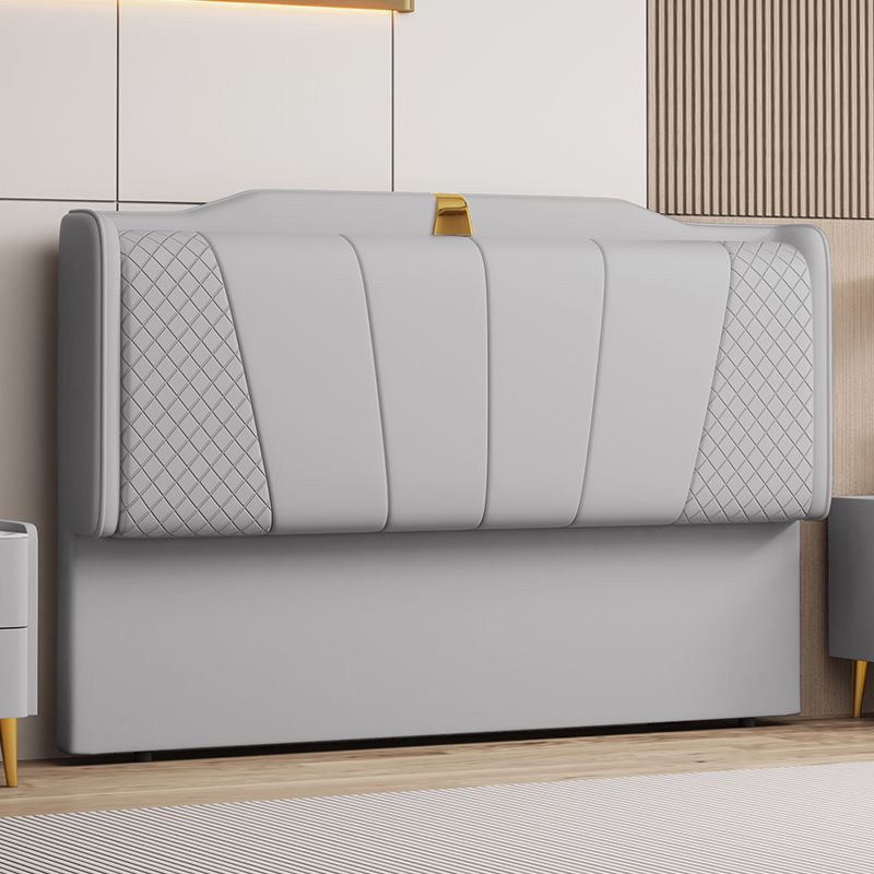 Trendy Panel Headboard in Natural Wood with No Distressing, Scooped Shape for Queen/Full Bed, Sponge Upholstery Fill, Standard Height