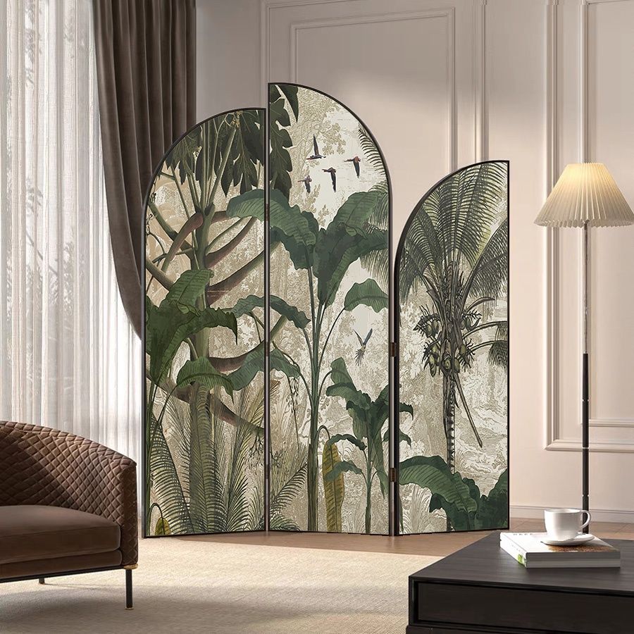 Minimalist Opaque Natural Wood Fold-up Screen Divider with 3 Panels, Double Sided Print, and Independent Design