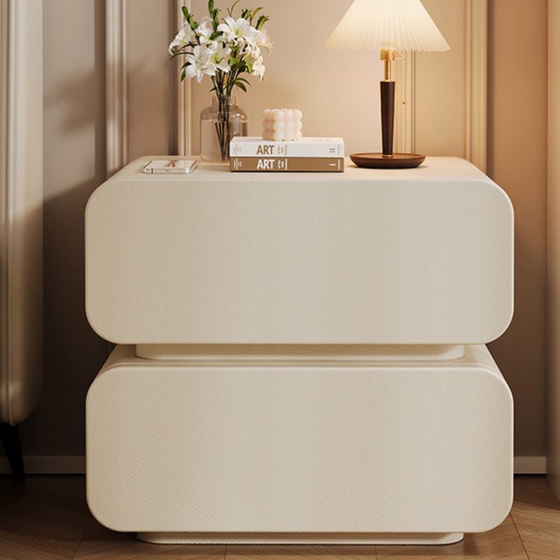 Modish Drawer Storage Bedside Table with 2 Drawers and Pleather Countertop